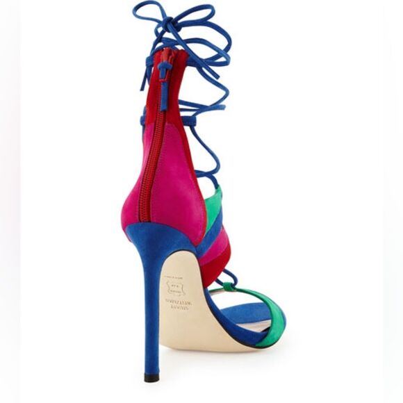 Stuart Weitzman Legwrap Song Colorblock Suede Heels sandals - Picture 14 of 14